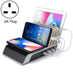 UD09 4 USB-Anschlüsse Qi Standard Kabelloses Ladegerät Telefon Desktop-Ständer Halter, UK-Stecker, UK-Stecker
