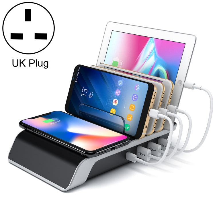 UD09 4 USB-Anschlüsse Qi Standard Kabelloses Ladegerät Telefon Desktop-Ständer Halter, UK-Stecker, UK-Stecker