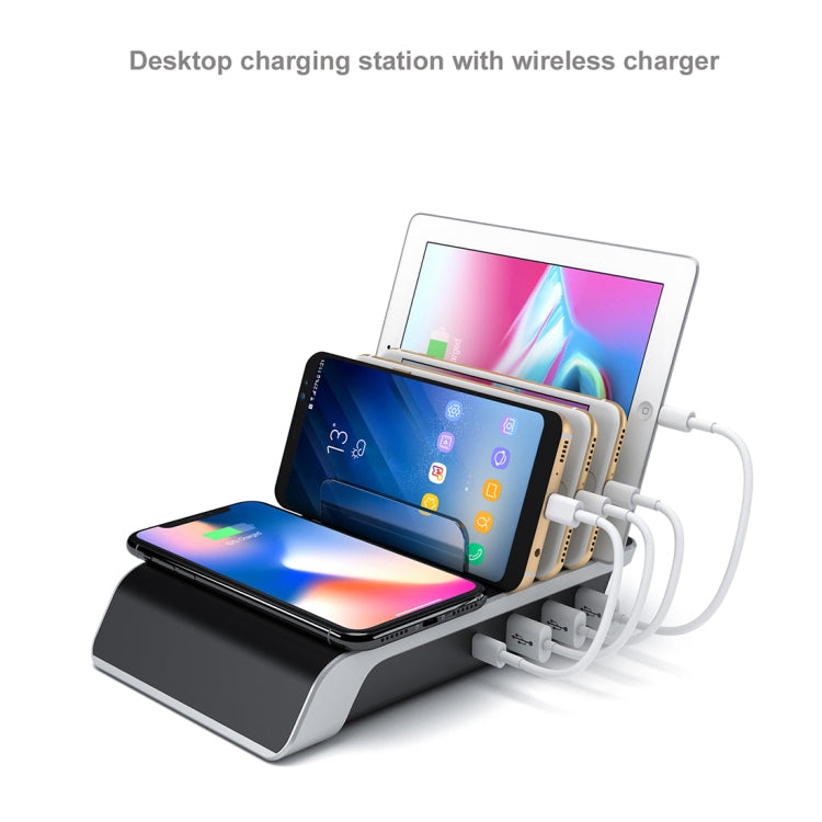 UD09 4 USB-Anschlüsse Qi Standard Kabelloses Ladegerät Telefon Desktop-Ständer Halter, UK-Stecker, UK-Stecker
