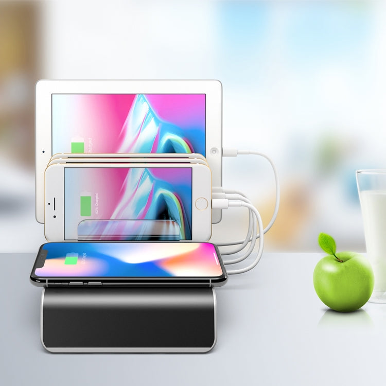 UD09 4 USB-Anschlüsse Qi Standard Kabelloses Ladegerät Telefon Desktop-Ständer Halter, UK-Stecker, UK-Stecker
