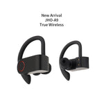 JHO-A9 TWS Kabelloser hängender Ohrhörer Bluetooth-Ohrhörer mit Lade- + Aufbewahrungstasche mit Reißverschluss, Sprachsteuerung unterstützt, JHO-A9