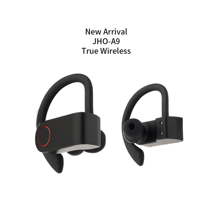 JHO-A9 TWS Kabelloser hängender Ohrhörer Bluetooth-Ohrhörer mit Lade- + Aufbewahrungstasche mit Reißverschluss, Sprachsteuerung unterstützt, JHO-A9