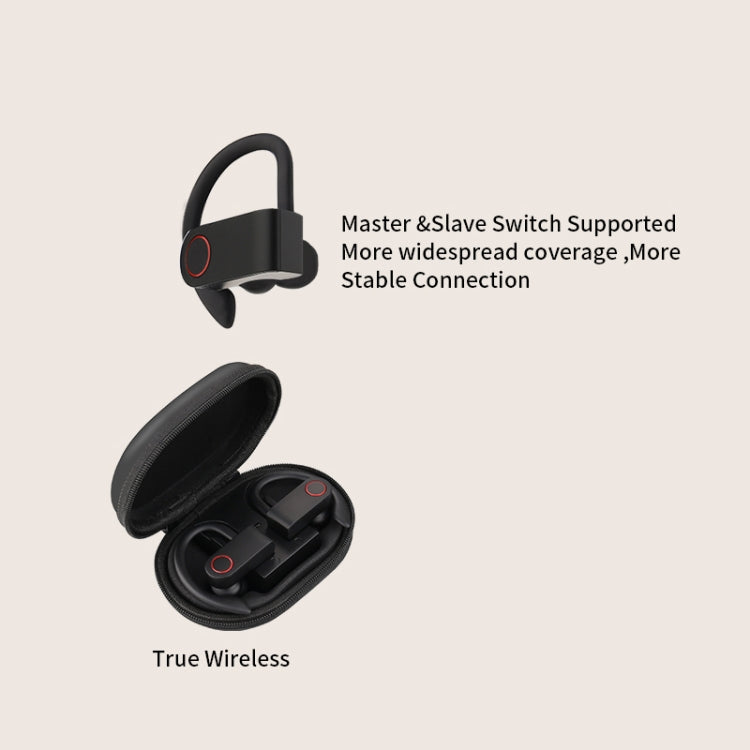 JHO-A9 TWS Kabelloser hängender Ohrhörer Bluetooth-Ohrhörer mit Lade- + Aufbewahrungstasche mit Reißverschluss, Sprachsteuerung unterstützt, JHO-A9