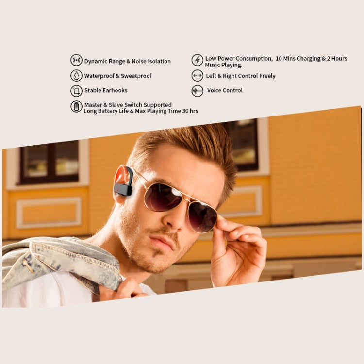 JHO-A9 TWS Kabelloser hängender Ohrhörer Bluetooth-Ohrhörer mit Lade- + Aufbewahrungstasche mit Reißverschluss, Sprachsteuerung unterstützt, JHO-A9
