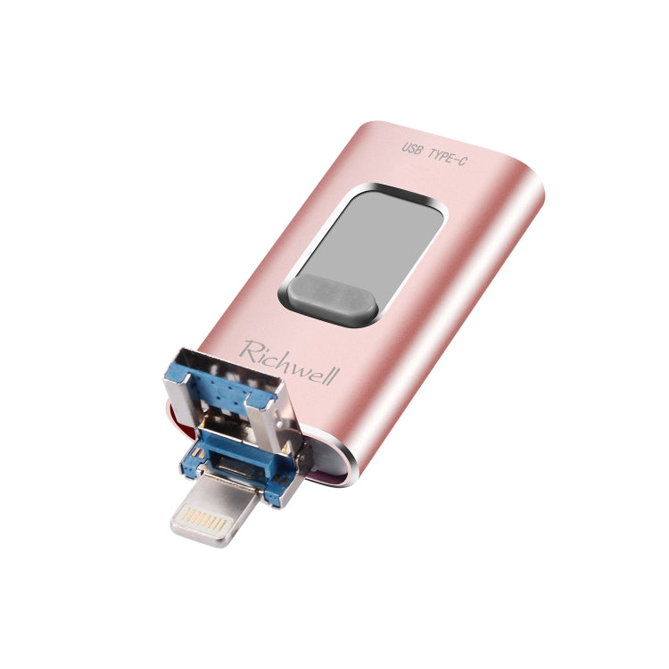 Richwell 3 in 1 128G Typ-C + 8-Pin + USB 3.0 Metall Push-Pull Flash-Laufwerk mit OTG-Funktion