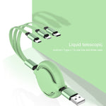 3.5A Flüssigsilikon 3 in 1 USB zu USB-C / Type-C + 8Pin + Micro USB Einziehbares Daten-Sync-Ladekabel