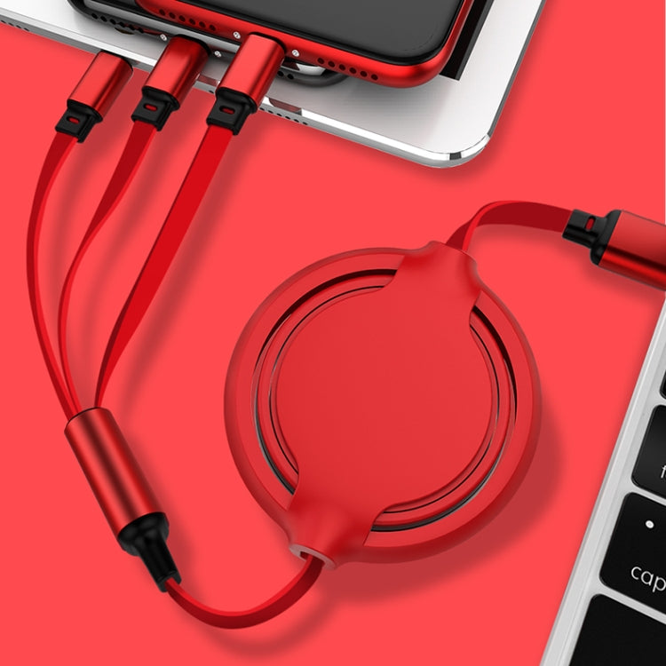 3.5A Flüssigsilikon 3 in 1 USB zu USB-C / Type-C + 8Pin + Micro USB Einziehbares Daten-Sync-Ladekabel