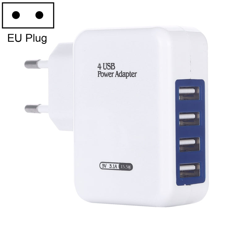 HT-CD03 15.5W 5V 3.1A 4-Port USB-Ladegerät, Reiseadapter, EU Stecker, HT-CD03