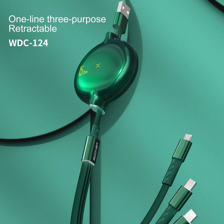 WK WDC-124 3A 3 in 1 8 Pin + Typ-C / USB-C + Micro USB Bona Serie Teleskopisches Lade-Datenkabel, Länge: 1,5m