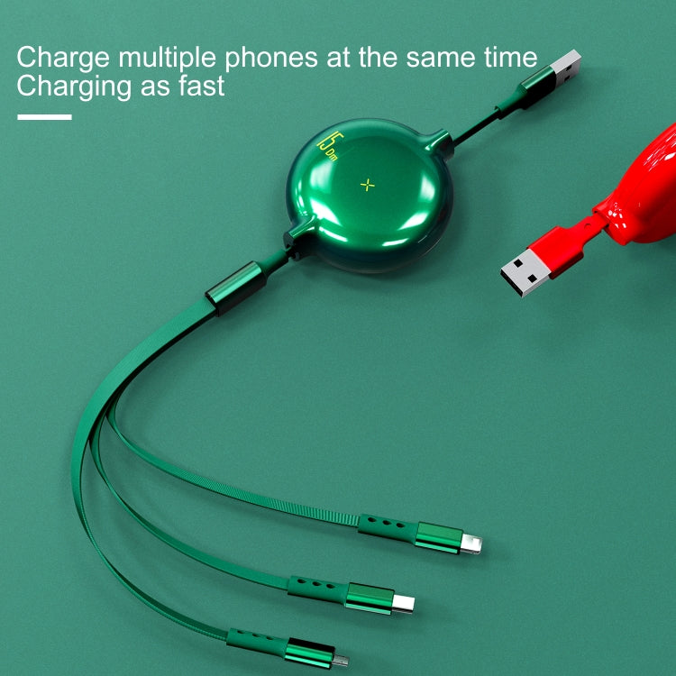 WK WDC-124 3A 3 in 1 8 Pin + Typ-C / USB-C + Micro USB Bona Serie Teleskopisches Lade-Datenkabel, Länge: 1,5m