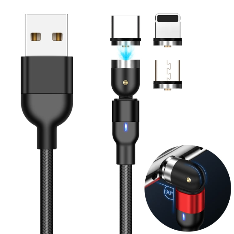 2m 2A Ausgang 3 in 1 USB zu 8 Pin + USB-C / Typ-C + Micro USB Nylon geflochtenes drehbares magnetisches Ladekabel, 2m 3 in 1, 2m 3 in 1
