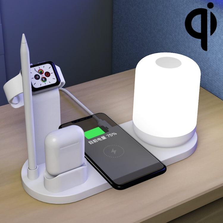 WS6 10W 2 USB-Anschlüsse + USB-C / Typ-C Anschluss Multifunktions-Schreibtischlampe + Qi Kabelloses Ladegerät