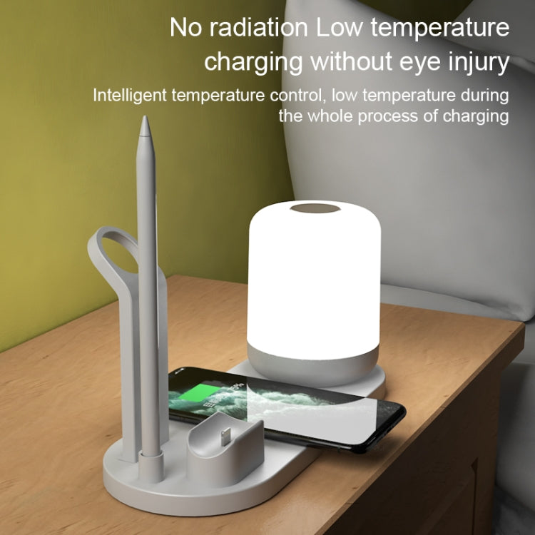 WS6 10W 2 USB-Anschlüsse + USB-C / Typ-C Anschluss Multifunktions-Schreibtischlampe + Qi Kabelloses Ladegerät