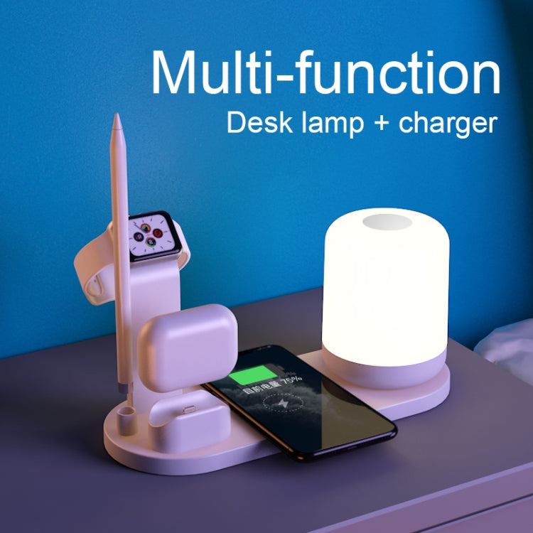 WS6 10W 2 USB-Anschlüsse + USB-C / Typ-C Anschluss Multifunktions-Schreibtischlampe + Qi Kabelloses Ladegerät