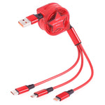 1,2m 3 in 1 USB zu USB-C / Typ-C + 8Pin + Micro USB Einziehbares Daten-Sync-Ladekabel