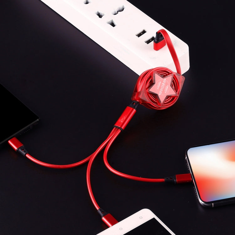1,2m 3 in 1 USB zu USB-C / Typ-C + 8Pin + Micro USB Einziehbares Daten-Sync-Ladekabel