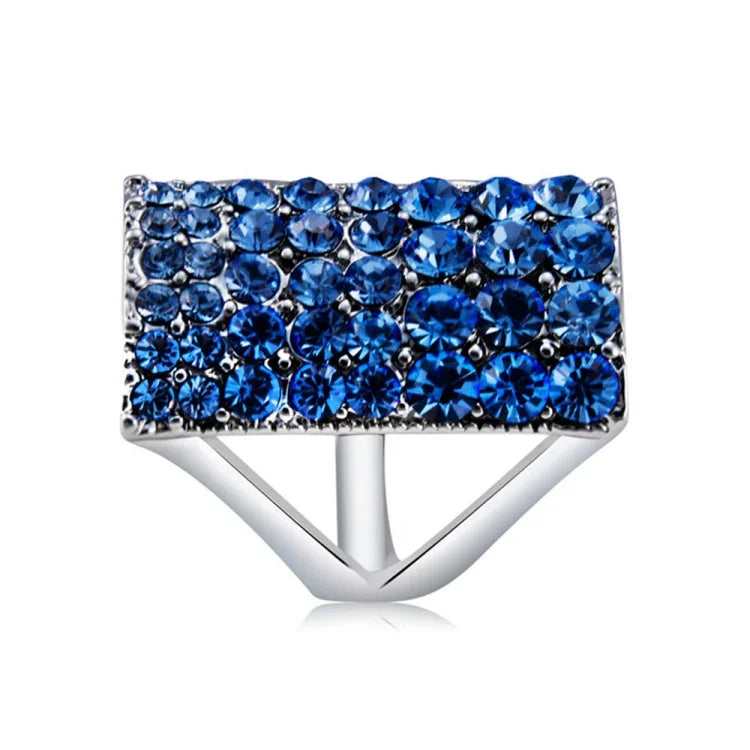 Silver-Plated Rectangle with Blue Crystal Ring for Women(Silver with Diamond, US, Size: 7), Size: 7
