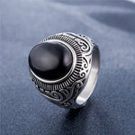 Herrenring im Retro-Stil mit türkisfarbenem Edelstein im europäischen und amerikanischen Stil aus Titanstahl, Größe: 8, Durchmesser: 18,2 mm, Umfang: 57 mm