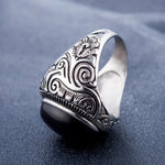 Herrenring im Retro-Stil mit türkisfarbenem Edelstein im europäischen und amerikanischen Stil aus Titanstahl, Größe: 9, Durchmesser: 19 mm, Umfang: 59,8 mm