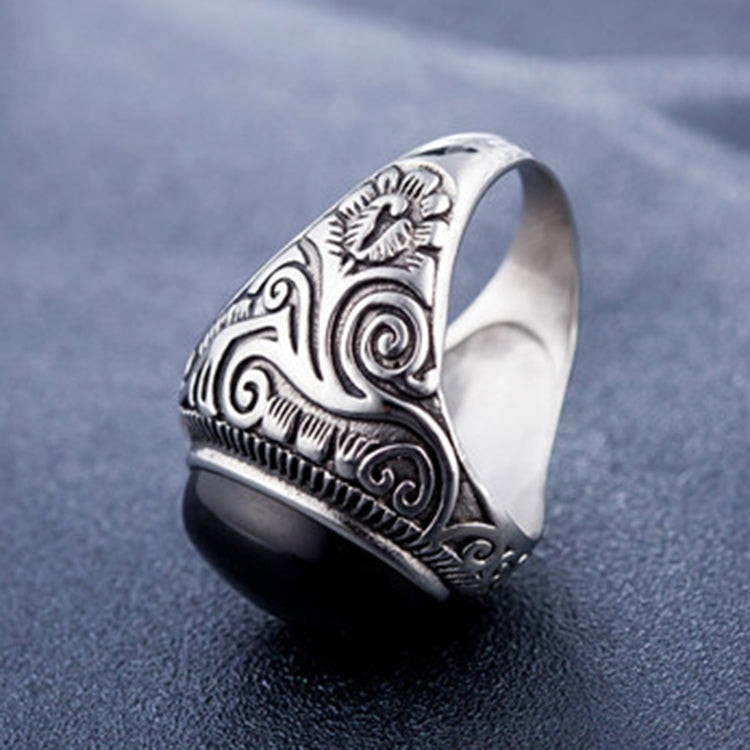 Herrenring im Retro-Stil mit türkisfarbenem Edelstein im europäischen und amerikanischen Stil aus Titanstahl, Größe: 9, Durchmesser: 19 mm, Umfang: 59,8 mm
