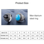 Herrenring im Retro-Stil mit türkisfarbenem Edelstein im europäischen und amerikanischen Stil aus Titanstahl, Größe: 12, Durchmesser: 21,5 mm, Umfang: 67,5 mm
