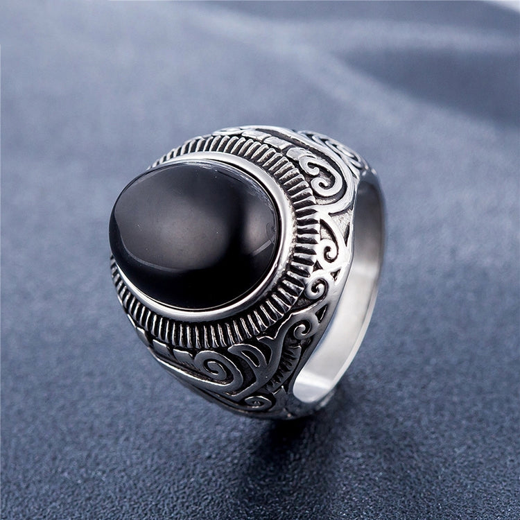 Herrenring im Retro-Stil mit türkisfarbenem Edelstein im europäischen und amerikanischen Stil aus Titanstahl, Größe: 13, Durchmesser: 22,3 mm, Umfang: 70 mm