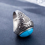 Herrenring im Retro-Stil mit türkisfarbenem Edelstein im europäischen und amerikanischen Stil aus Titanstahl, Größe: 13, Durchmesser: 22,3 mm, Umfang: 70 mm