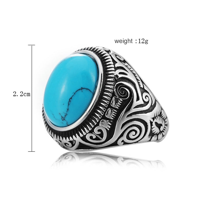 Herrenring im Retro-Stil mit türkisfarbenem Edelstein im europäischen und amerikanischen Stil aus Titanstahl, Größe: 13, Durchmesser: 22,3 mm, Umfang: 70 mm