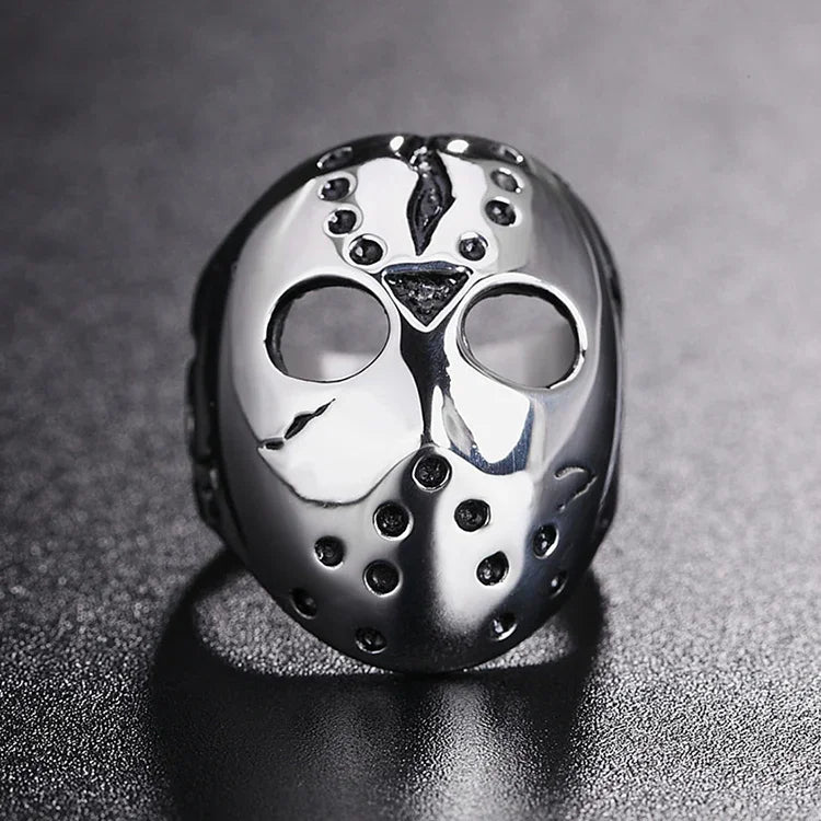 Herrenring aus Titanstahl im europäischen und amerikanischen Punk-Gothic-Rock-Stil mit Totenkopfmaske, US-Größe: 11, Durchmesser: 20,7 mm, Umfang: 65 mm