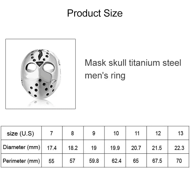 Herrenring aus Titanstahl im europäischen und amerikanischen Punk-Gothic-Rock-Stil mit Totenkopfmaske, US-Größe: 11, Durchmesser: 20,7 mm, Umfang: 65 mm
