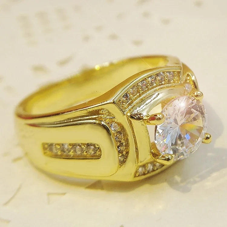 Modischer Herrenring im Business-Stil, 18 Karat Weißgold plattiert, mit AAA-Zirkonia, Größe: 9, Durchmesser: 18,9 mm, Umfang: 59,5 mm
