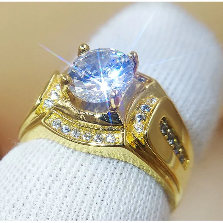 Modischer Herrenring im Business-Stil, 18 Karat Weißgold plattiert, mit AAA-Zirkonia, Größe: 9, Durchmesser: 18,9 mm, Umfang: 59,5 mm
