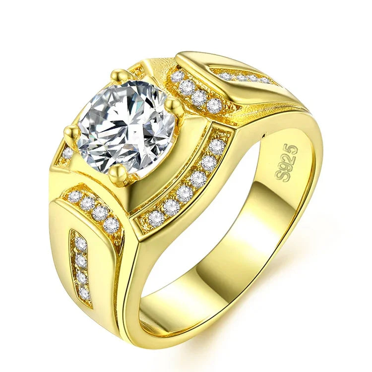 Modischer Herrenring im Business-Stil, 18 Karat Weißgold plattiert, mit AAA-Zirkonia, Größe: 11, Durchmesser: 20,6 mm, Umfang: 64,6 mm, Durchmesser: 20,621,4 mm