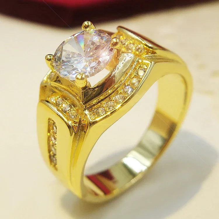 Modischer Herrenring im Business-Stil, 18 Karat Weißgold plattiert, mit AAA-Zirkonia, Größe: 12, Durchmesser: 21,4 mm, Umfang: 67,2 mm