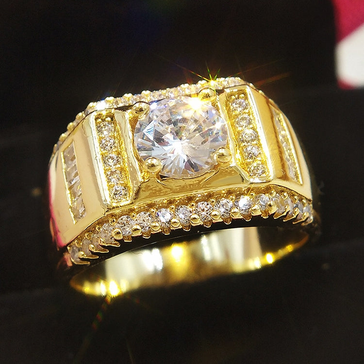 Fashion New Style vergoldet + AAA Zirkonia eingelegter Strass Herren Diamantring, Größe: 9, Durchmesser: 18,9mm, Umfang: 59,5mm, Durchmesser: 18,9mm