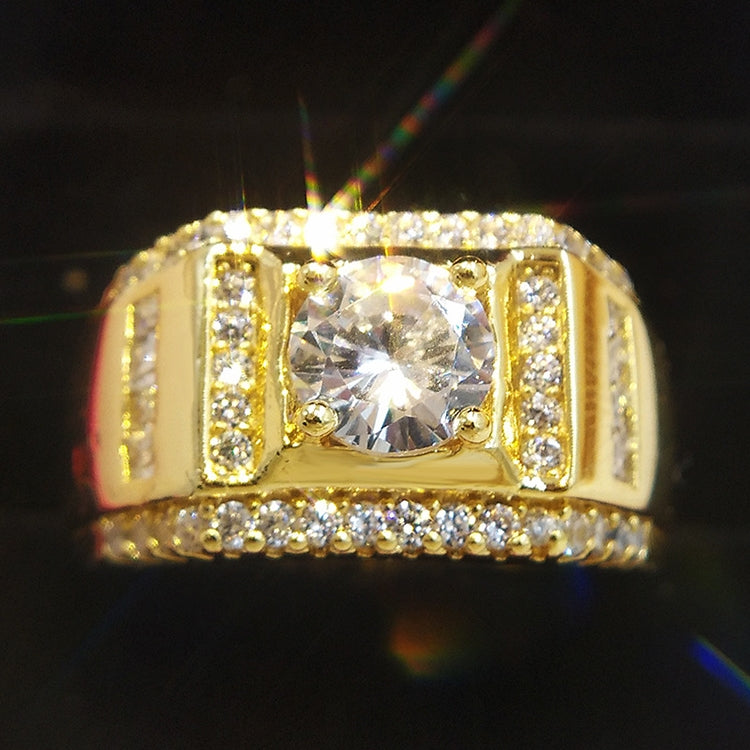 Fashion New Style vergoldet + AAA Zirkonia eingelegter Strass Herren Diamantring, Größe: 9, Durchmesser: 18,9mm, Umfang: 59,5mm, Durchmesser: 18,9mm