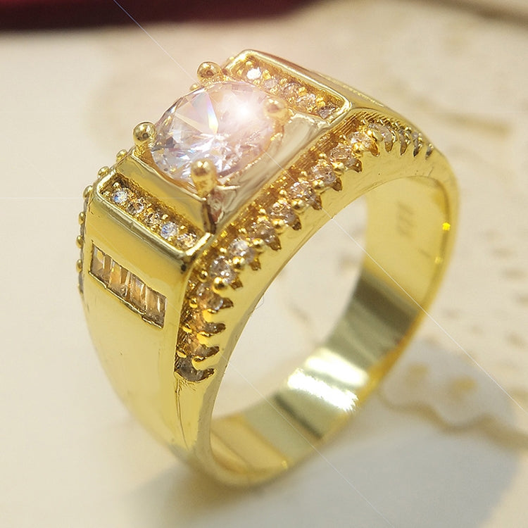 Fashion New Style vergoldet + AAA Zirkonia eingelegter Strass Herren Diamantring, Größe: 9, Durchmesser: 18,9mm, Umfang: 59,5mm, Durchmesser: 18,9mm
