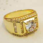 Fashion New Style vergoldet + AAA Zirkonia eingelegter Strass Herren Diamantring, Größe: 9, Durchmesser: 18,9mm, Umfang: 59,5mm, Durchmesser: 18,9mm