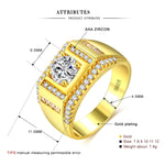 Fashion New Style vergoldet + AAA Zirkonia eingelegter Strass Herren Diamantring, Größe: 9, Durchmesser: 18,9mm, Umfang: 59,5mm, Durchmesser: 18,9mm