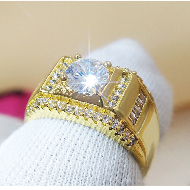 Fashion New Style vergoldet + AAA Zirkonia eingelegter Strass Herren Diamantring, Größe: 9, Durchmesser: 18,9mm, Umfang: 59,5mm, Durchmesser: 18,9mm