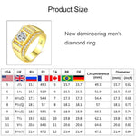 Fashion New Style vergoldet + AAA Zirkonia eingelegter Strass Herren Diamantring, Größe: 9, Durchmesser: 18,9mm, Umfang: 59,5mm, Durchmesser: 18,9mm