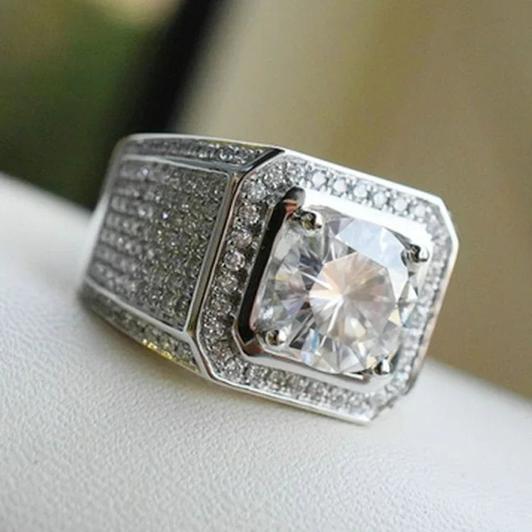 Modischer silberner Ring mit Strass-Mikro-Einsätzen, US-Größe: 9, Durchmesser: 19 mm, Umfang: 59,8 mm