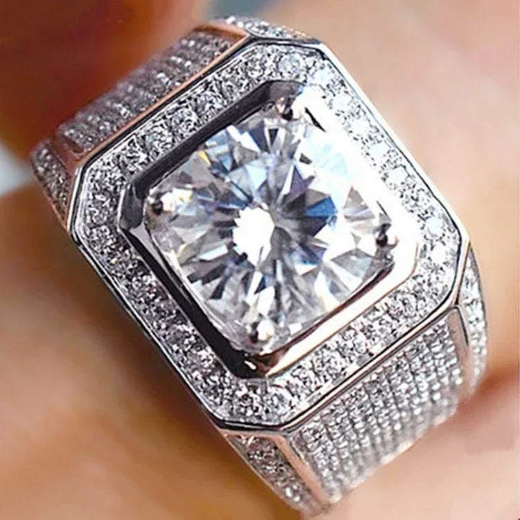 Modischer silberner Ring mit Strass-Mikro-Einsätzen, US-Größe: 9, Durchmesser: 19 mm, Umfang: 59,8 mm