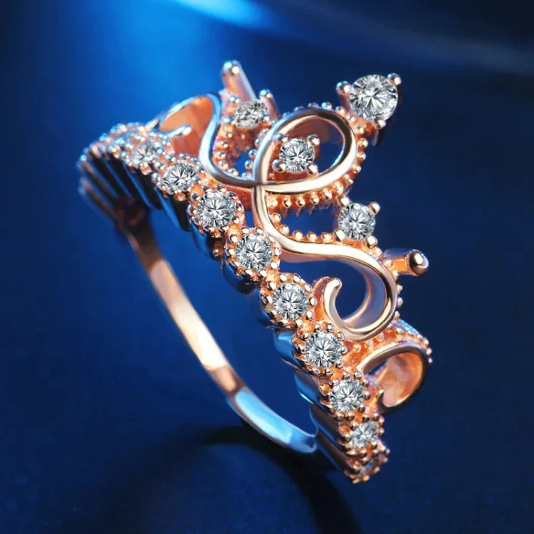 Prinzessinnen-Königinnen-Ring in Kronenform, roségoldplattiert, Zirkonia, US-Größe: 6, Durchmesser: 16,5 mm, Umfang: 51,9 mm, 6
