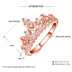 Prinzessin Königin Krone geformter Roségold plattierter Zirkonring, US-Größe: 10, Durchmesser: 19,8 mm, Umfang: 62,1 mm, 10