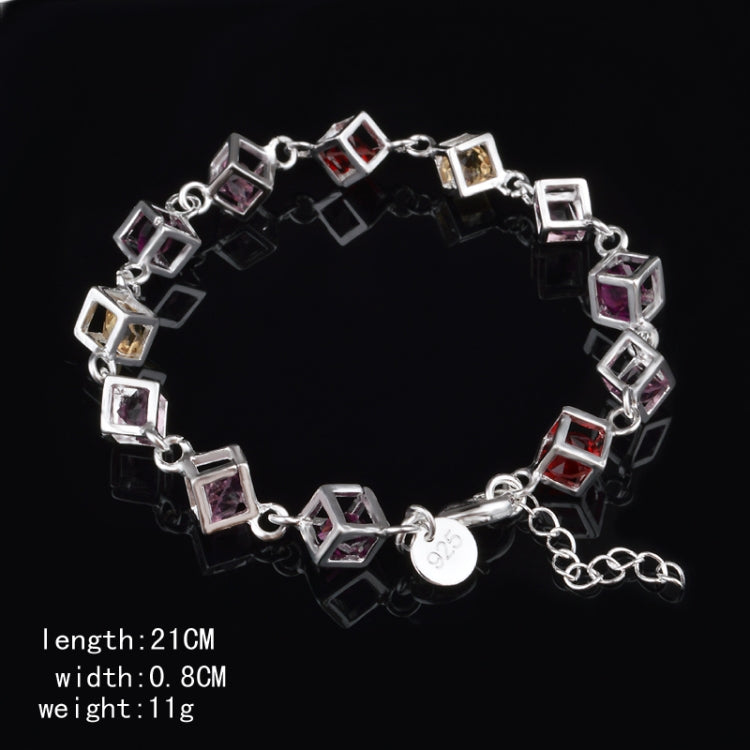 Hohles kariertes, farbenfrohes Strass-Modearmband in Silber (Silber)
