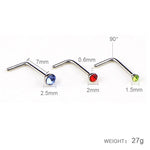 60 STÜCK farbig gemischte diamantförmige Nasenstecker aus Edelstahl, L-förmiges Piercing-Schmuck, Stiftlänge: 7 mm, Stiftdurchmesser: 0,6 mm (Farbe), Farbe (60 STÜCK), Weiß (60 STÜCK)