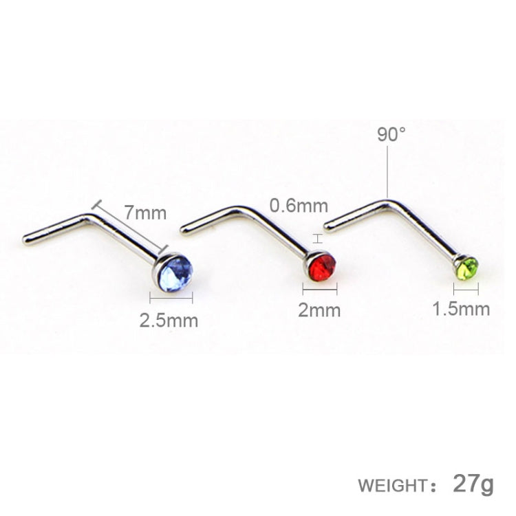 60 STÜCK farbig gemischte diamantförmige Nasenstecker aus Edelstahl, L-förmiges Piercing-Schmuck, Stiftlänge: 7 mm, Stiftdurchmesser: 0,6 mm (Farbe), Farbe (60 STÜCK), Weiß (60 STÜCK)