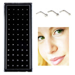 60 STÜCK farbig gemischte diamantförmige Nasenstecker aus Edelstahl, L-förmiges Piercing-Schmuck, Stiftlänge: 7 mm, Stiftdurchmesser: 0,6 mm (Farbe), Farbe (60 STÜCK), Weiß (60 STÜCK)