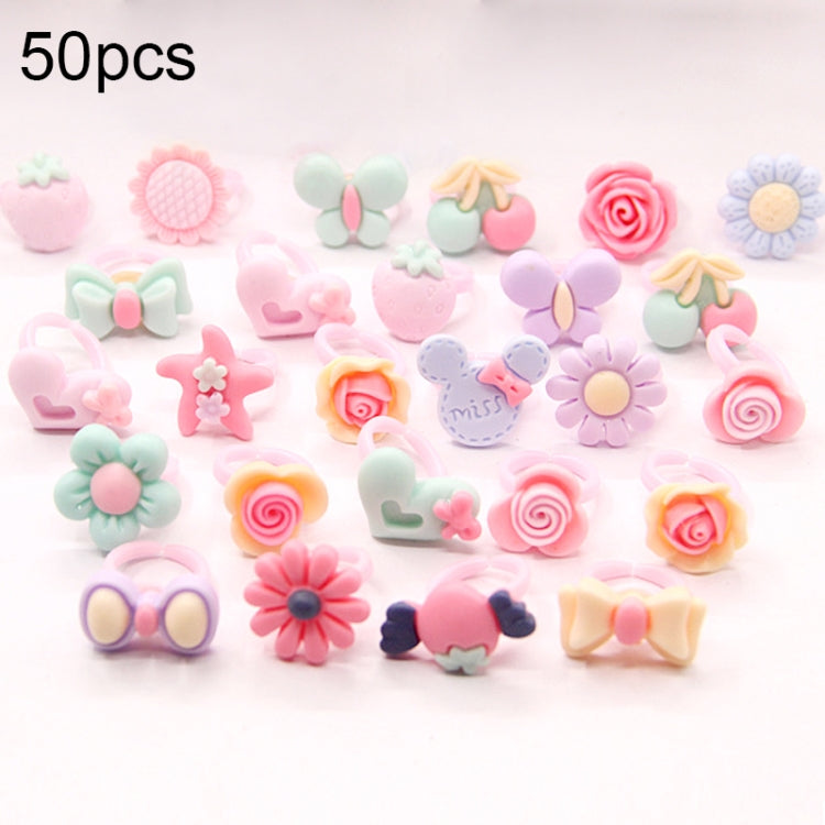 50 Stück Kinder niedlicher Cartoon Harz Blumen Tier Herz Schleifenring, matte Oberfläche, matte Oberfläche, 50 Stück